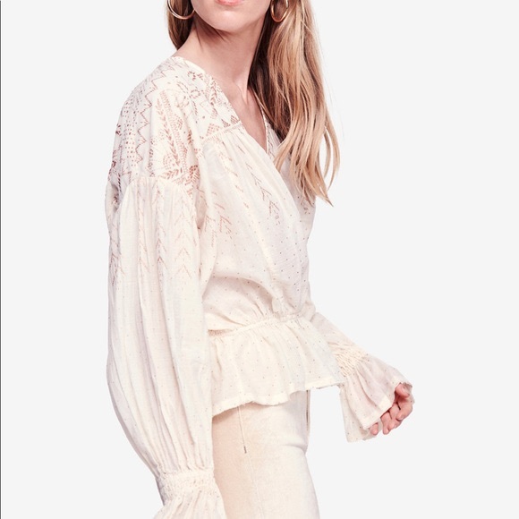Free People Snowy Sand Gold Glitter Blouse Top - Picture 2 of 7